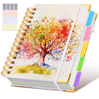Hardcover Spiral Notebook journal with Removable Dividers Tabs, 300 Pages Leather 5 Subject Notebook College Ruled, 8"x10" Large B5 Notebooks for Work School Note taking, Lined Journal for Women,Pink