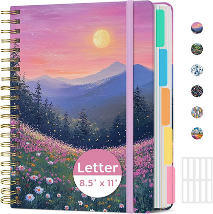 Taja Pretty Large Spiral Lined Notebook for Work with 5 Removable Dividers