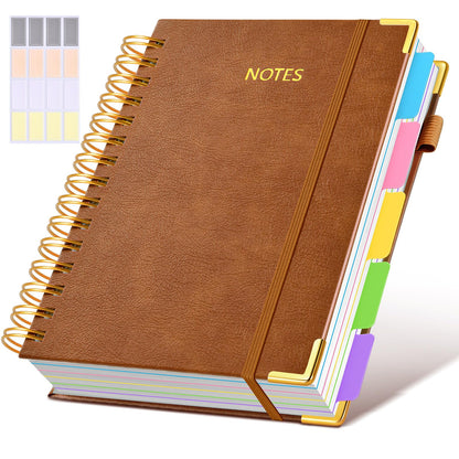 Hardcover Spiral Notebook journal with Removable Dividers Tabs, 300 Pages Leather 5 Subject Notebook College Ruled, 8"x10" Large B5 Notebooks for Work School Note taking, Lined Journal for Women,Pink