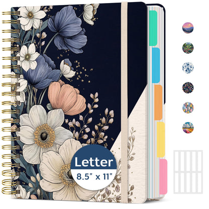 Taja Pretty Large Spiral Lined Notebook for Work with 5 Removable Dividers