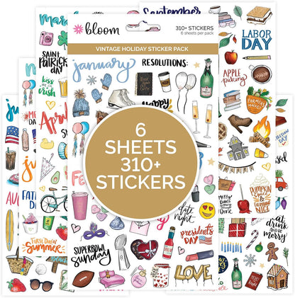 bloom daily planners Holiday Seasonal Planner Sticker Sheets - Vintage Seasonal Sticker Pack - Removable & Repositionable - Over 310 Stickers Per Pack!