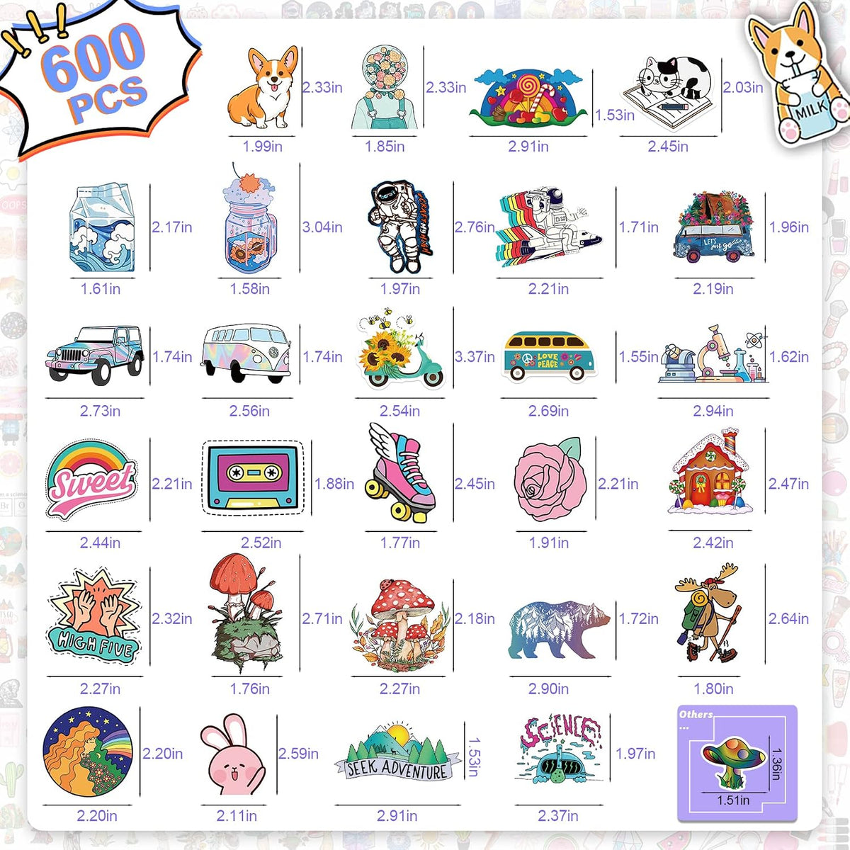 Arme Cute Stickers Bulk, Waterproof Stickers for Water Bottles Pack 600PCS