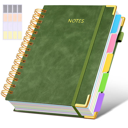 Hardcover Spiral Notebook journal with Removable Dividers Tabs, 300 Pages Leather 5 Subject Notebook College Ruled, 8"x10" Large B5 Notebooks for Work School Note taking, Lined Journal for Women,Pink