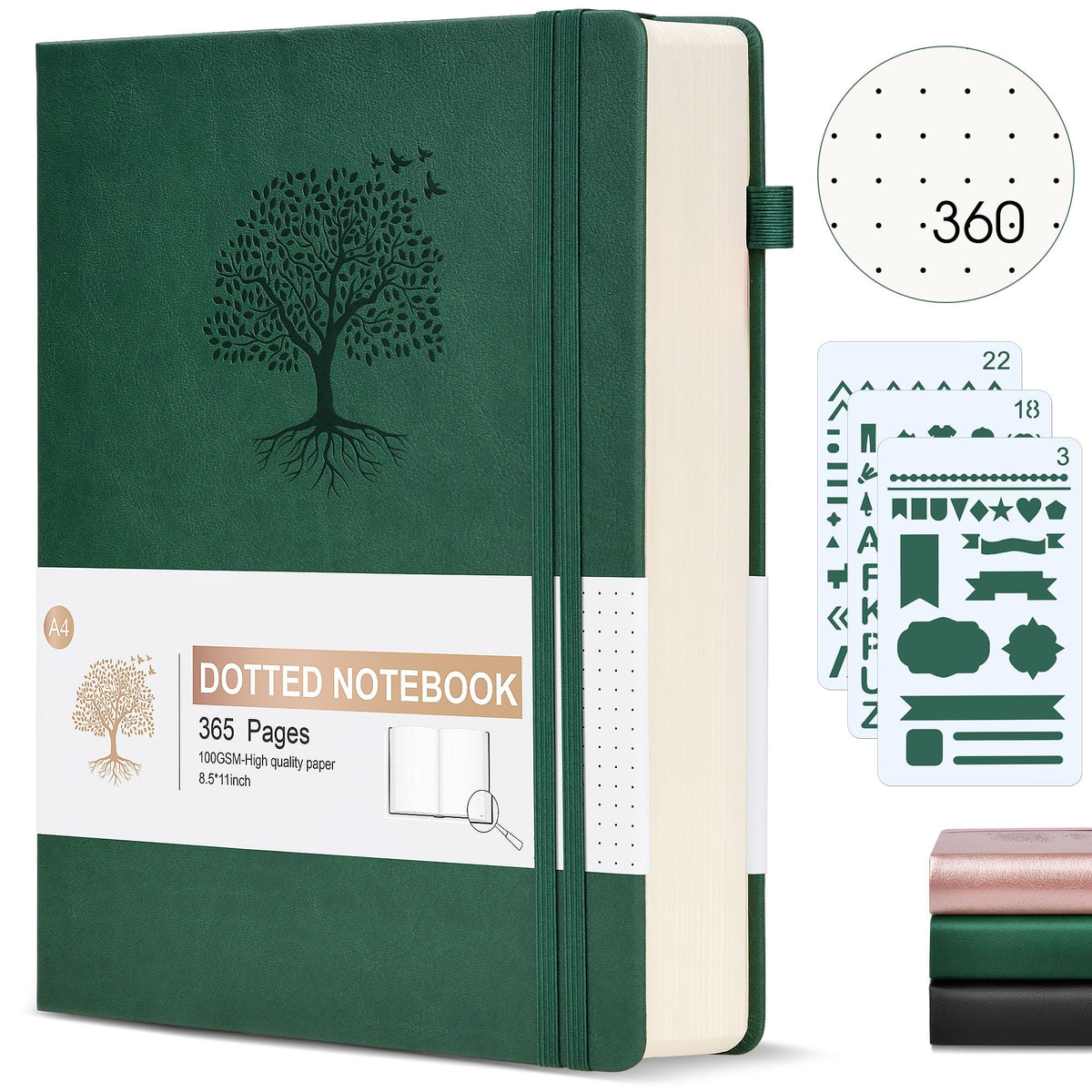 Lined Journal Notebook -365 Pages A5 Thick Journals for Writing Ruled Notebook, Hardcover Leather Journal for Women Men Daily Journal Notebook for Work, Note Taking, 100Gsm Lined Paper( 5.75'' X 8.38'' Green)