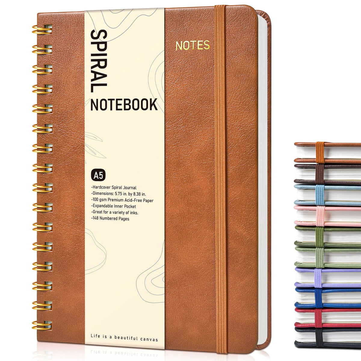 Lined Spiral Journal Notebook, A5 Hardcover Spiral Journals for Women Men, 150 Numbered Pages Spiral Bound Notebook, 100 GSM College Ruled Notebooks for Work, Note Taking 5.75" x 8.38", Olive Green