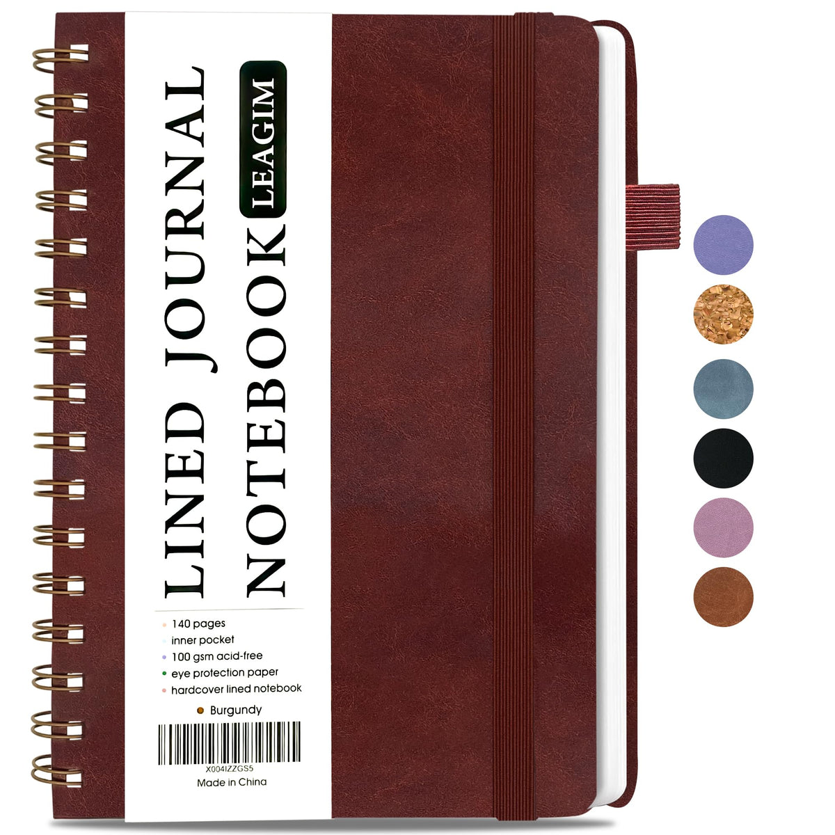 LEAGIM Lined Spiral Journal Notebook for Women & Men, College Ruled Hardcover Notebook for Work & Note Taking, Journals for Writing, 100 GSM, Business, School, 140 Pages, A5(5.8"x8.5") - Brown