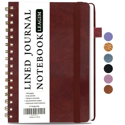 LEAGIM Lined Spiral Journal Notebook for Women & Men, College Ruled Hardcover Notebook for Work & Note Taking, Journals for Writing, 100 GSM, Business, School, 140 Pages, A5(5.8"x8.5") - Brown