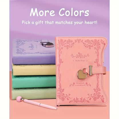 Girl's Diary with Lock And Key; Gift Idea; 360 Pages with Golden Edge; Feminine B6 Fillable Notebook with Pen Bookmark; Writing Book In Garden Pink, Best Gift, And Back to School Supplies