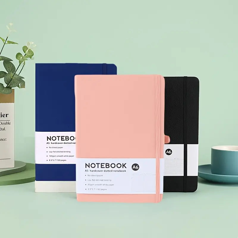 Unisex 3-Pack A6 Pocket Hardcover Lined Journal Notebook with Elastic Band, Single-Color Mini Portable Pocketbook, Home Supplies for Back to School & Daily Use