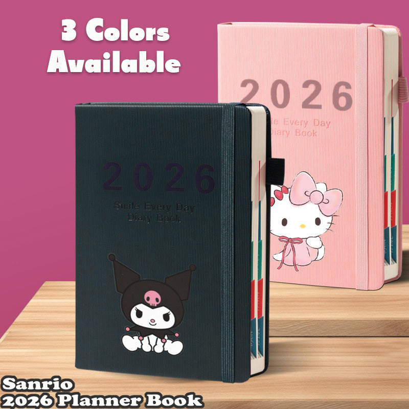 Sanrio 2026 Planner Notebook - 400-Page A5 Size with Full Year Calendar, Monthly/Weekly/Daily Scheduling, Elastic Closure & Sanrio Character Designs (Cute Anime Styles) for Bullet Journaling, Planners for s - 2026 Planner Gift Idea