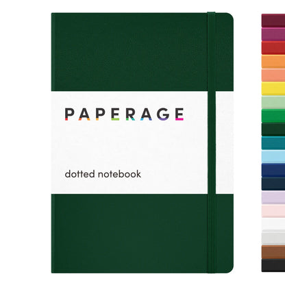 PAPERAGE Thread Bound Dotted Page Hardcover Bullet Journal Notebook - Faux Leather Cover, 100GSM Penready Thick Paper, 160 Pages, 5.6"x8" Portable, Elastic Band, Inner Pocket, Sticker Labels, Blank Journal, Office Stationery for Students