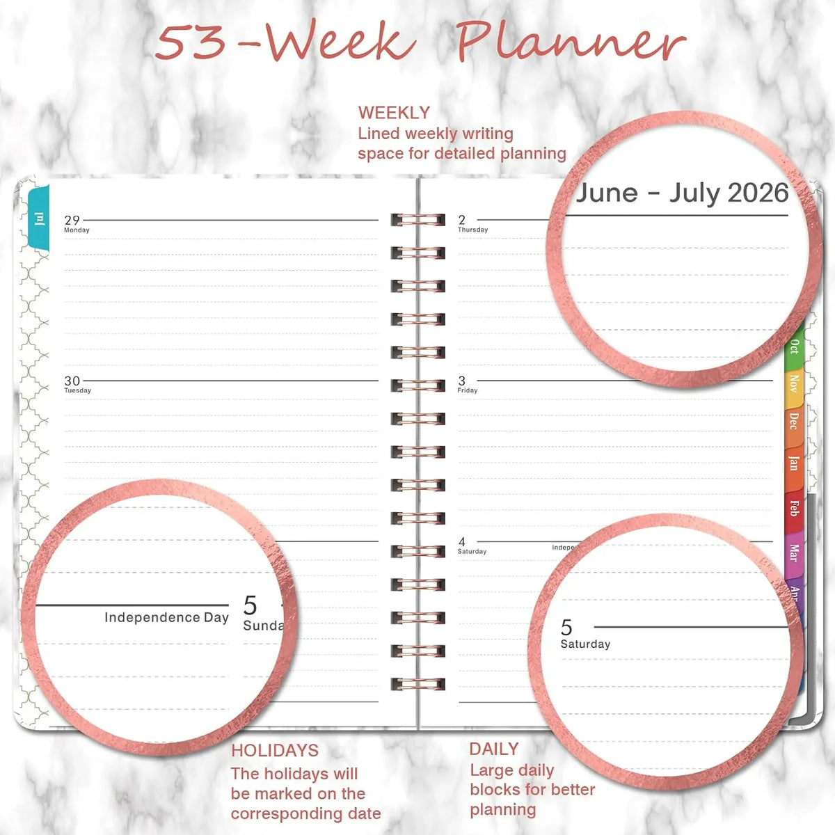 2026-2027 Planner - Academic Planner Weekly and Monthly, July 2026 - June 2027 for 12 Months, 8.43" x 6.3", Planners 2026-2027 Weekly and Monthly with Tabs, Pocket