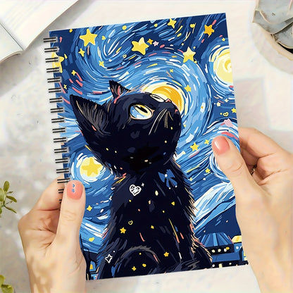 1pc Starry Sky And Black Cat Spiral Notebook Journal, Mixed Color, Paper Material, with Scrapbook Kit, for School Office Supplies, Friend, Coworker, Women, Me