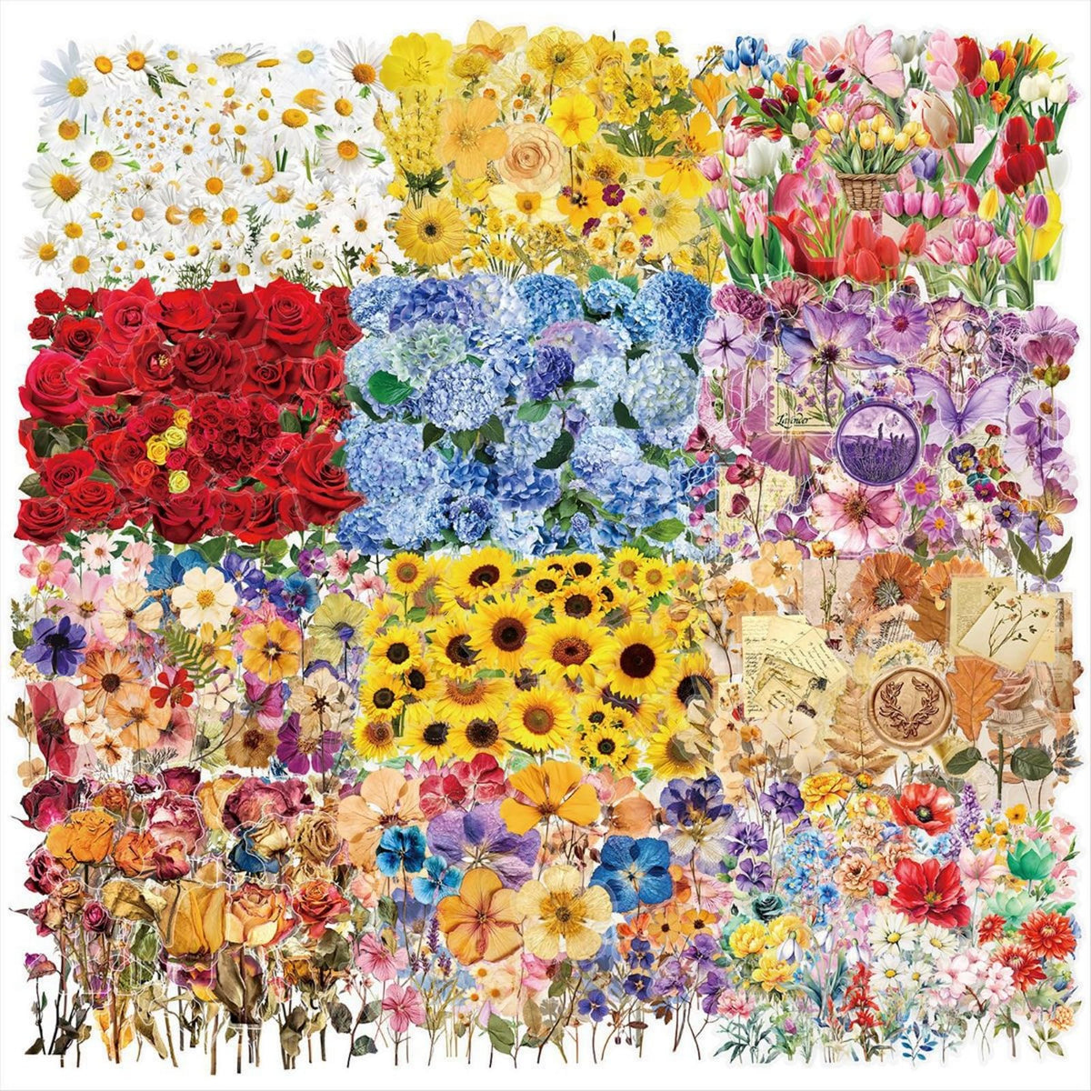 Transparent Flora Scrapbook Stickers Aesthetic Flowers Stickers(50)
