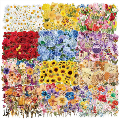Transparent Flora Scrapbook Stickers Aesthetic Flowers Stickers(50)