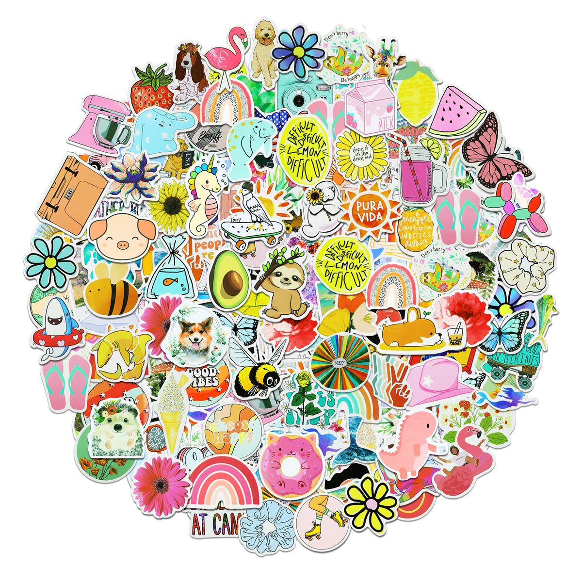 200 Pcs Cute Aesthetic Water Bottle Stickers for Kids, Waterproof Vinyl