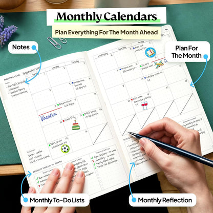 Roterunner Purpose Planner Notebook A5 5.8”x8.3” Undated 2026 Daily Weekly and Monthly Productivity Goal Setting Tool for Work Home ADHD Planner for Adults Self Care Journal (Tan Hardcover)