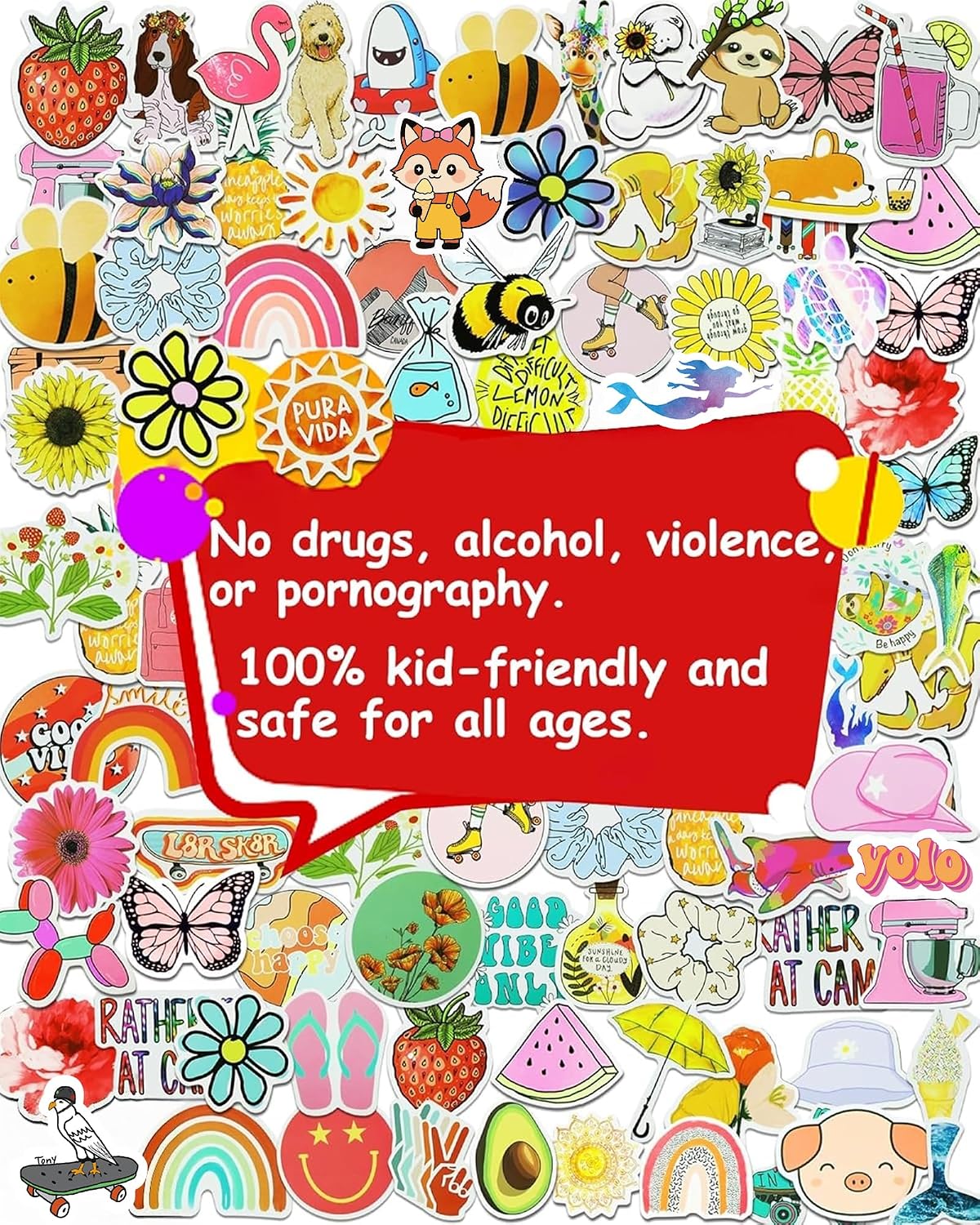 200 Pcs Cute Aesthetic Water Bottle Stickers for Kids, Waterproof Vinyl