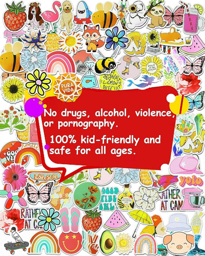 200 Pcs Cute Aesthetic Water Bottle Stickers for Kids, Waterproof Vinyl
