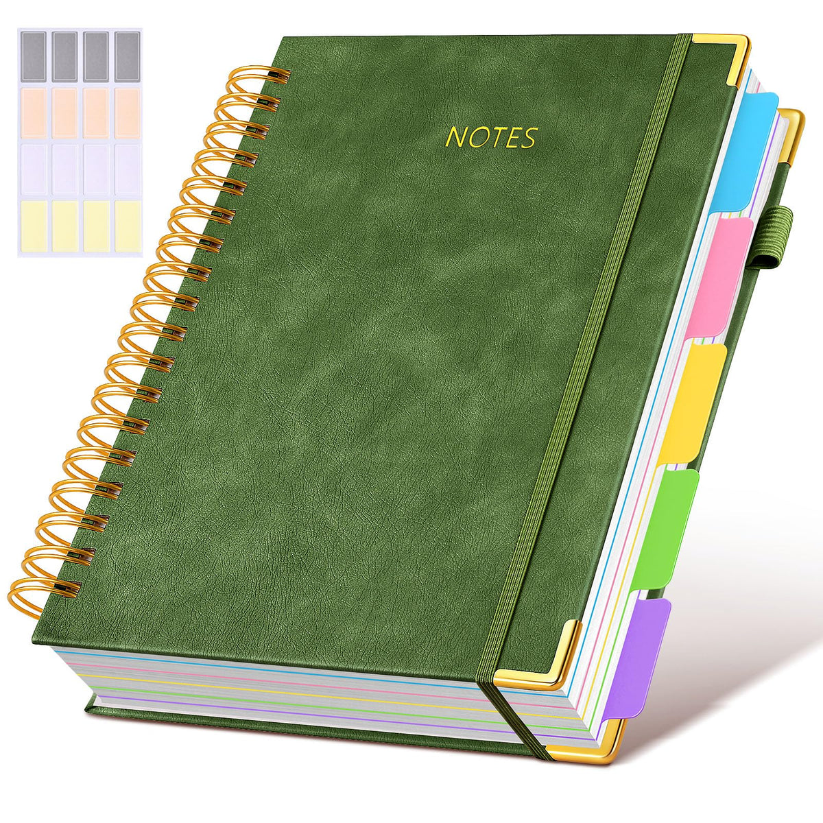 Hardcover Spiral Notebook journal with Removable Dividers Tabs, 300 Pages Leather 5 Subject Notebook College Ruled, 8"x10" Large B5 Notebooks for Work School Note taking, Lined Journal for Women,Pink