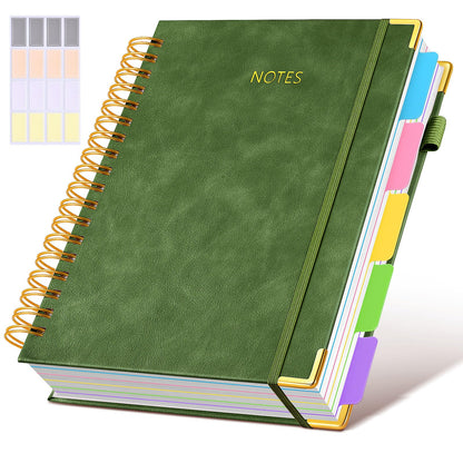 Hardcover Spiral Notebook journal with Removable Dividers Tabs, 300 Pages Leather 5 Subject Notebook College Ruled, 8"x10" Large B5 Notebooks for Work School Note taking, Lined Journal for Women,Pink