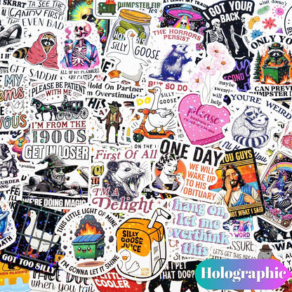 200 PCS Funny Holographic Stickers for Adults, Waterproof Vinyl Sarcastic Meme Decals for Laptop, Water Bottle, Phone, Kindle, Journal, Scrapbook, Bumper, Skateboard, Luggage, No Repeats