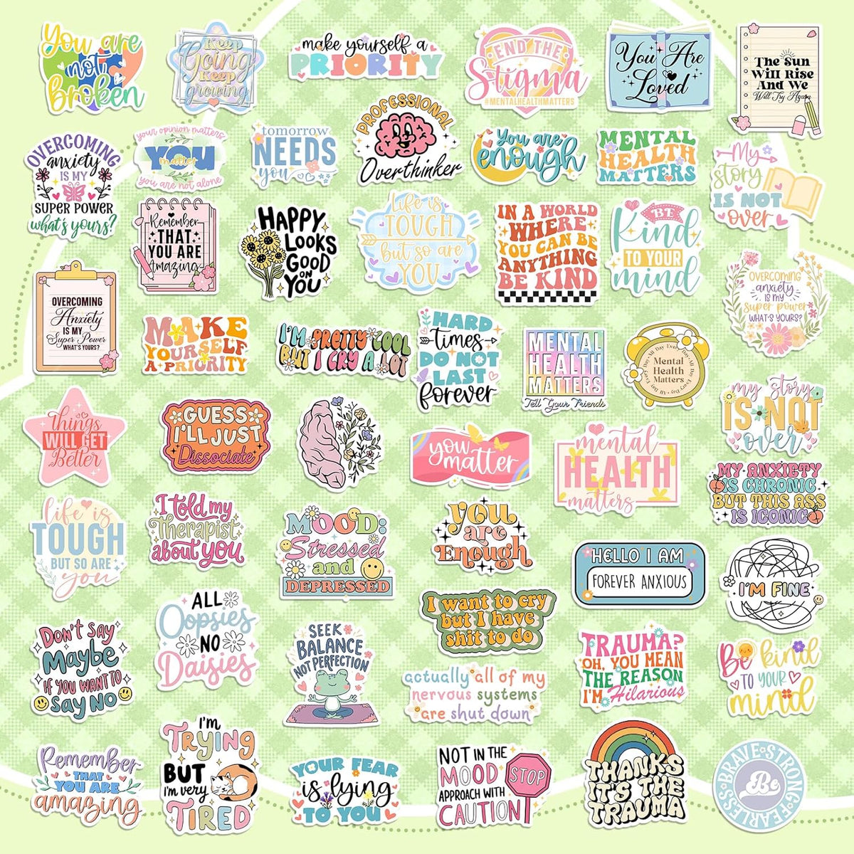 300 PCS Mental Health Stickers, Vinyl Therapy Stickers for Mental Health Journal, Positive Quote Decals for Adult, Therapist Gifts, Journals, Laptops, Water Bottles