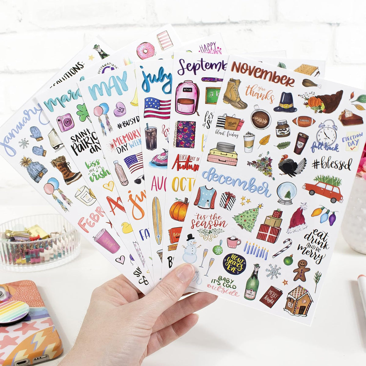 bloom daily planners Holiday Seasonal Planner Sticker Sheets - Vintage Seasonal Sticker Pack - Removable & Repositionable - Over 310 Stickers Per Pack!