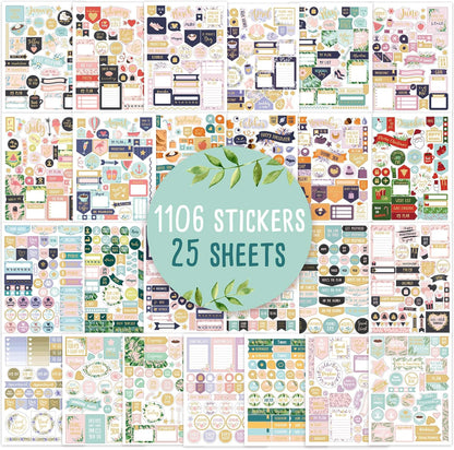 Aesthetic Greenery Planner Stickers - 1100+ Gold Foil Monthly Designs