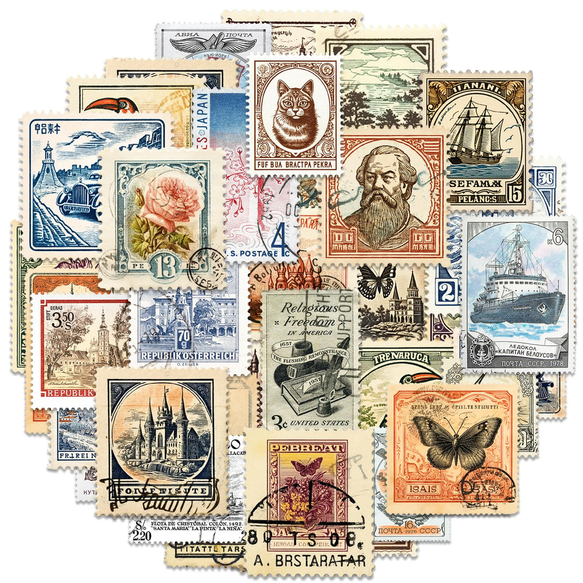 PRSTINCOL Vintage Journaling Stickers,Scrapbook Supplies for Planners,100Pcs Junk Journal Supplies with Antique Map Prints, Distressed Edges for Teenagers Adults