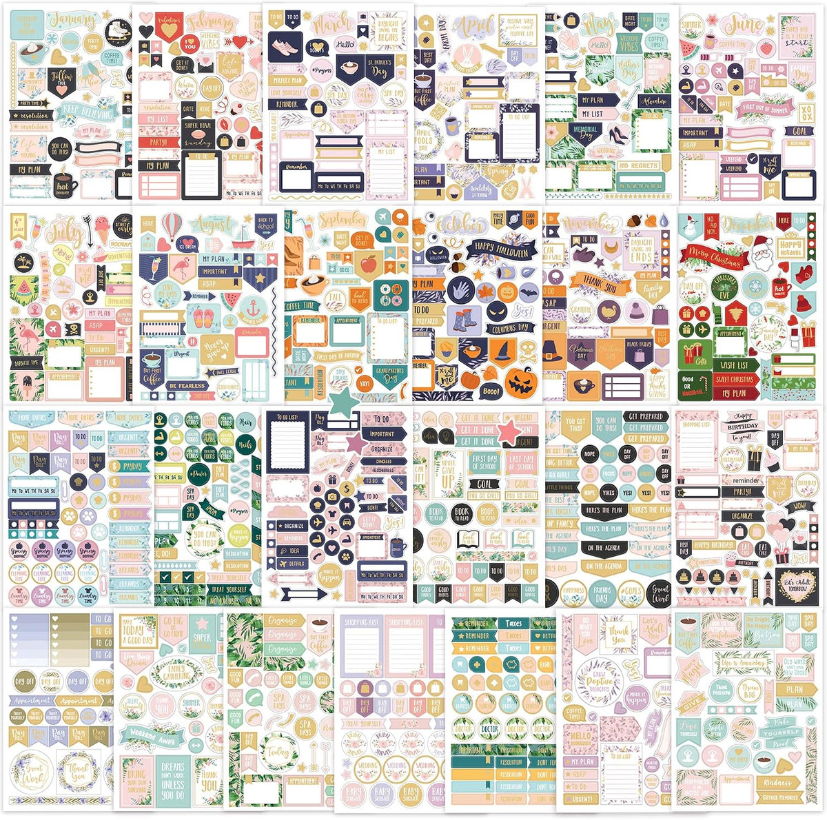 Aesthetic Greenery Planner Stickers - 1100+ Gold Foil Monthly Designs