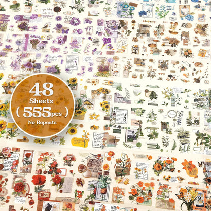 555pcs Vintage Floral Stickers for Journaling & Scrapbooking