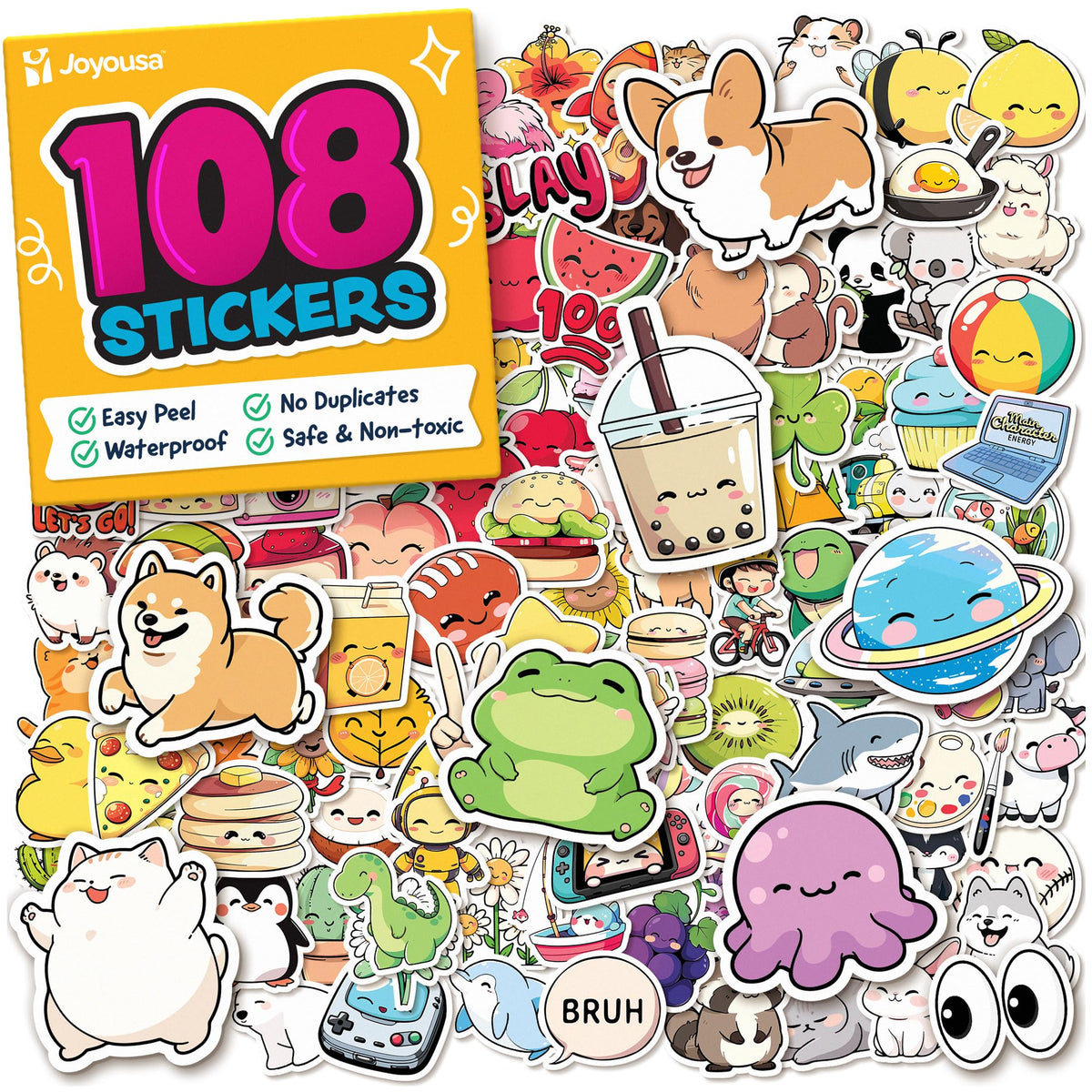 Cute Stickers for Kids Classroom Decor - 108pc Kawaii Water Bottle Stickers for Teens - Waterproof Vinyl Teacher Reward Stickers for Water Bottles - Back to School Supplies - Classroom Must Haves