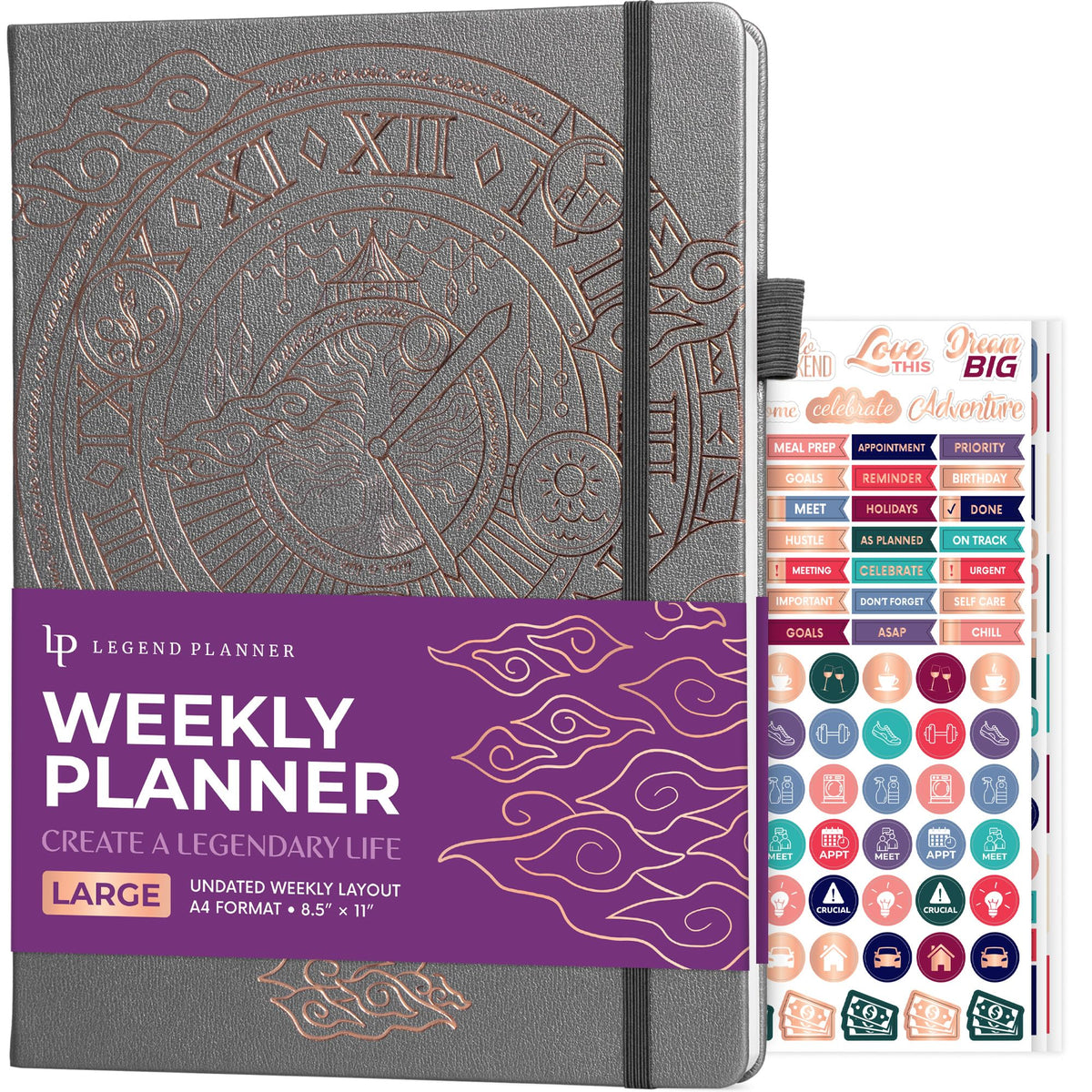 Legend Planner Undated, Weekly & Daily Goal Journal, A5 Black