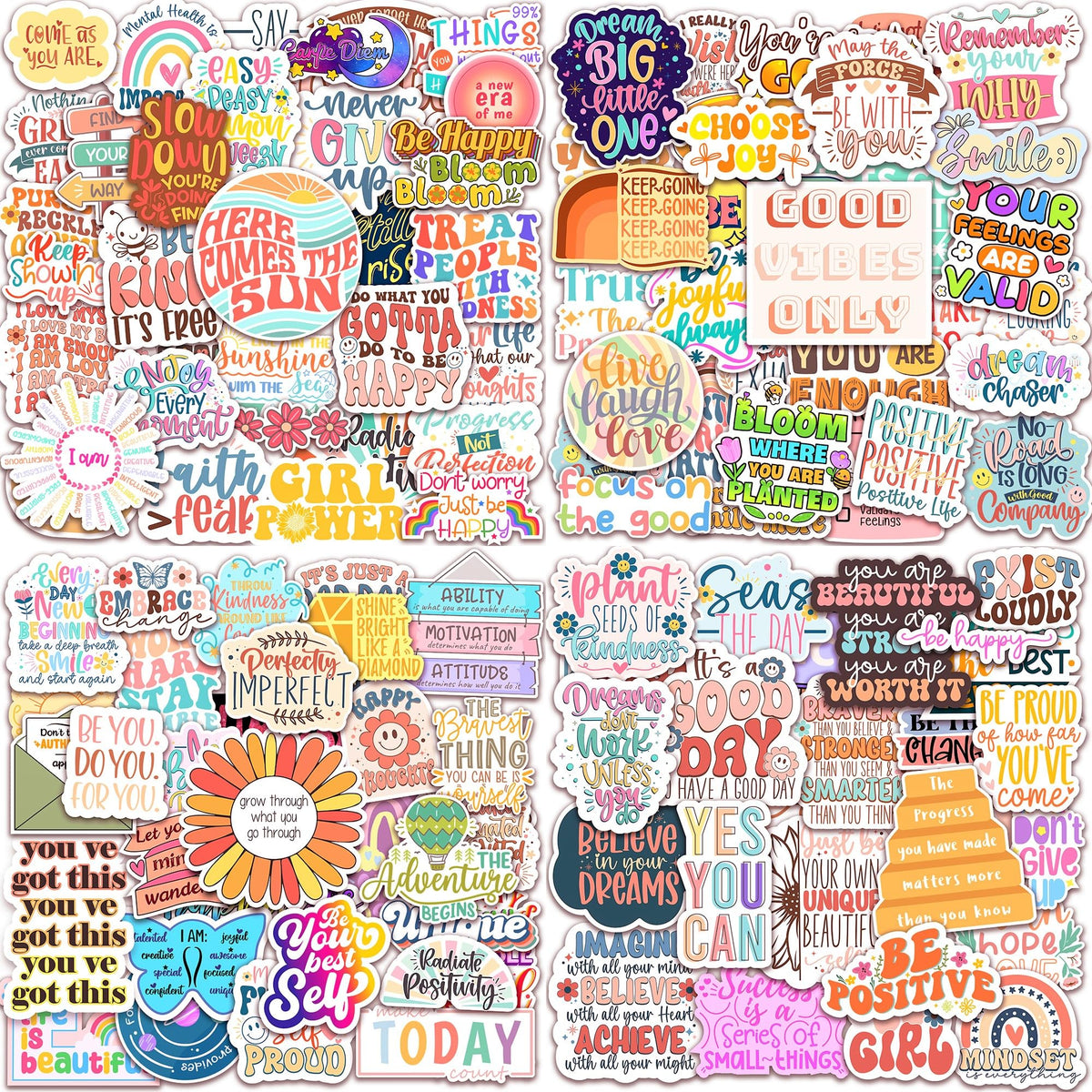 300PCS Affirmation Stickers by Puraesla - Holographic Motivational Sticker Pack, Positive Journal Encouraging Shiny Quotes for Kids, Teachers, Classroom, Waterproof Scrapbook Supplies