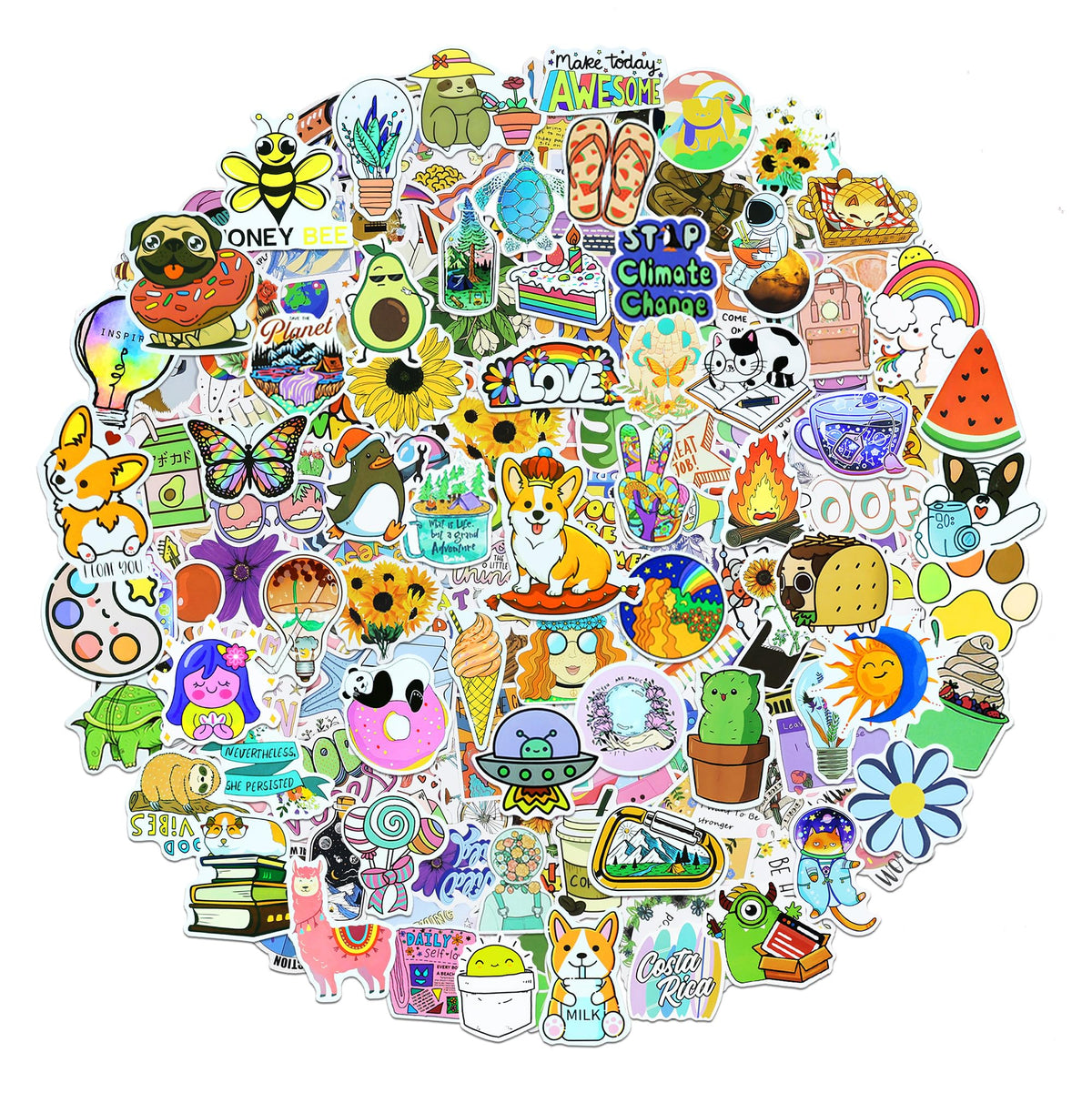 200 Pcs Cute Aesthetic Water Bottle Stickers for Kids, Waterproof Vinyl
