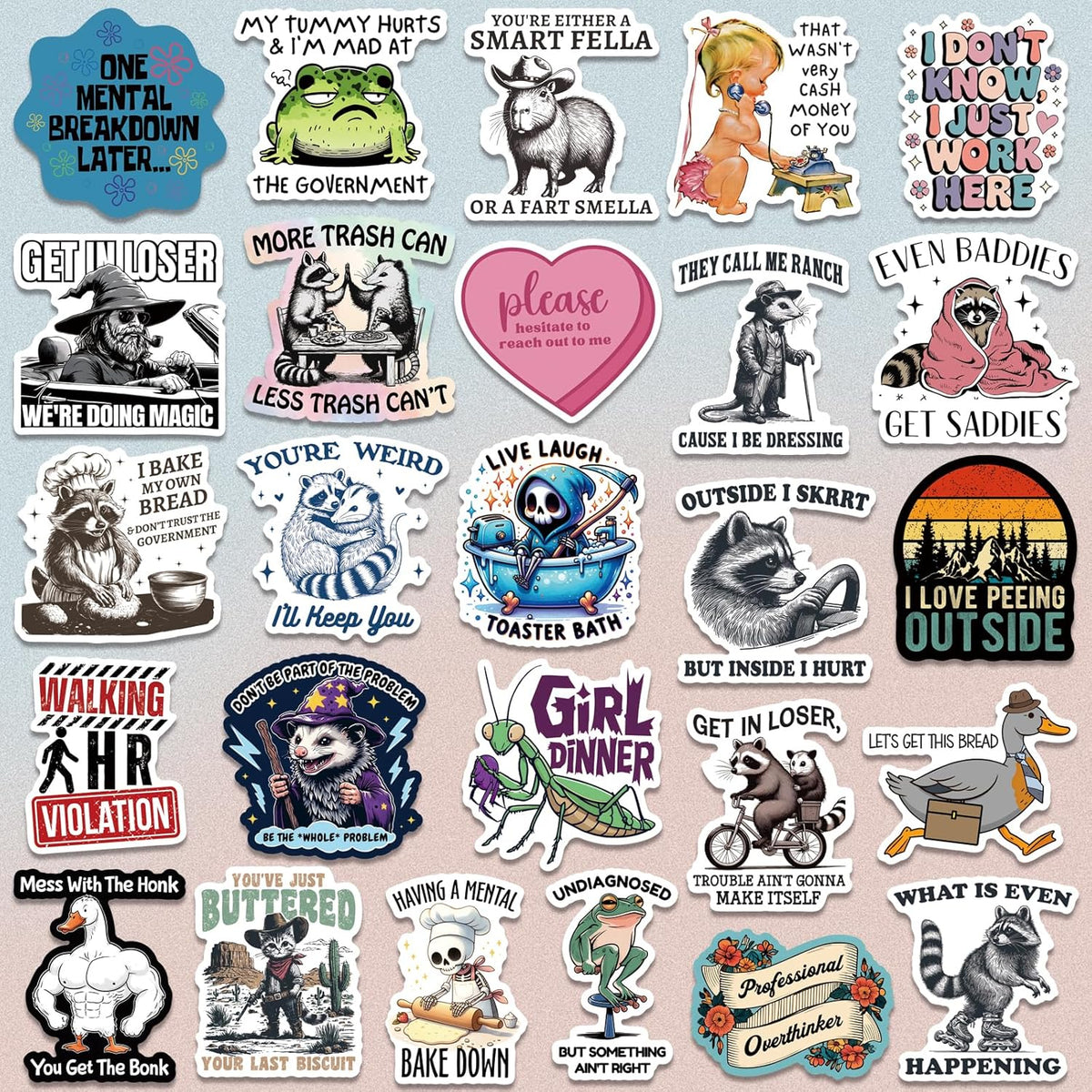 200 PCS Funny Holographic Stickers for Adults, Waterproof Vinyl Sarcastic Meme Decals for Laptop, Water Bottle, Phone, Kindle, Journal, Scrapbook, Bumper, Skateboard, Luggage, No Repeats