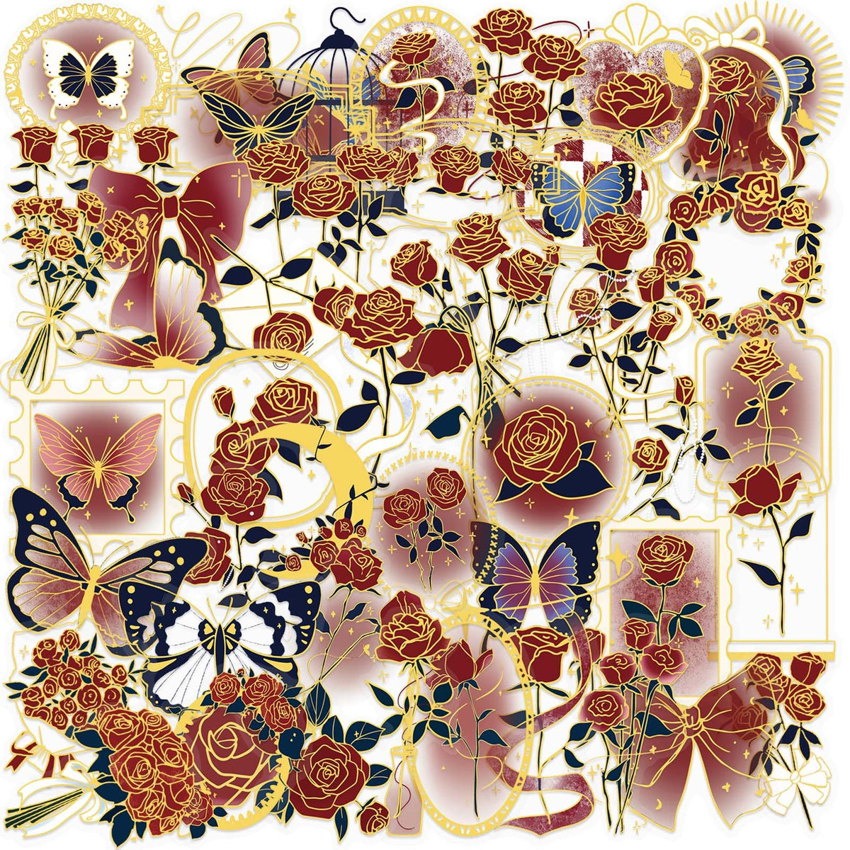 Transparent Flora Scrapbook Stickers Aesthetic Flowers Stickers(50)