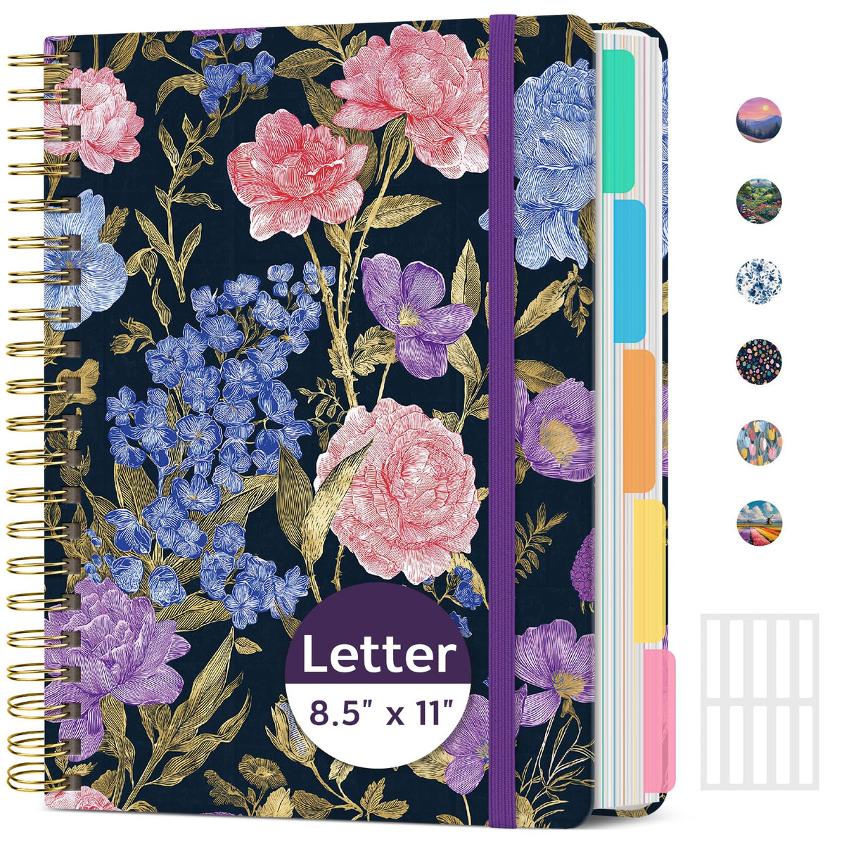 Taja Pretty Large Spiral Lined Notebook for Work with 5 Removable Dividers