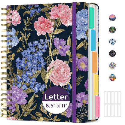 Taja Pretty Large Spiral Lined Notebook for Work with 5 Removable Dividers