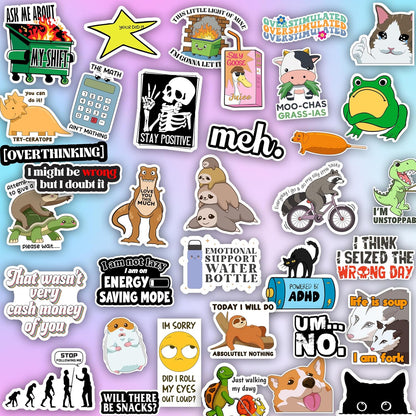 225PCS Funny Hot Mess Xpress Sticker Pack by Puraesla - Holographic Stickers for Adults, Waterproof Vinyl Sarcastic Relatable Meme Decals for Laptop, Water Bottle, Phone, Kindle, Journal