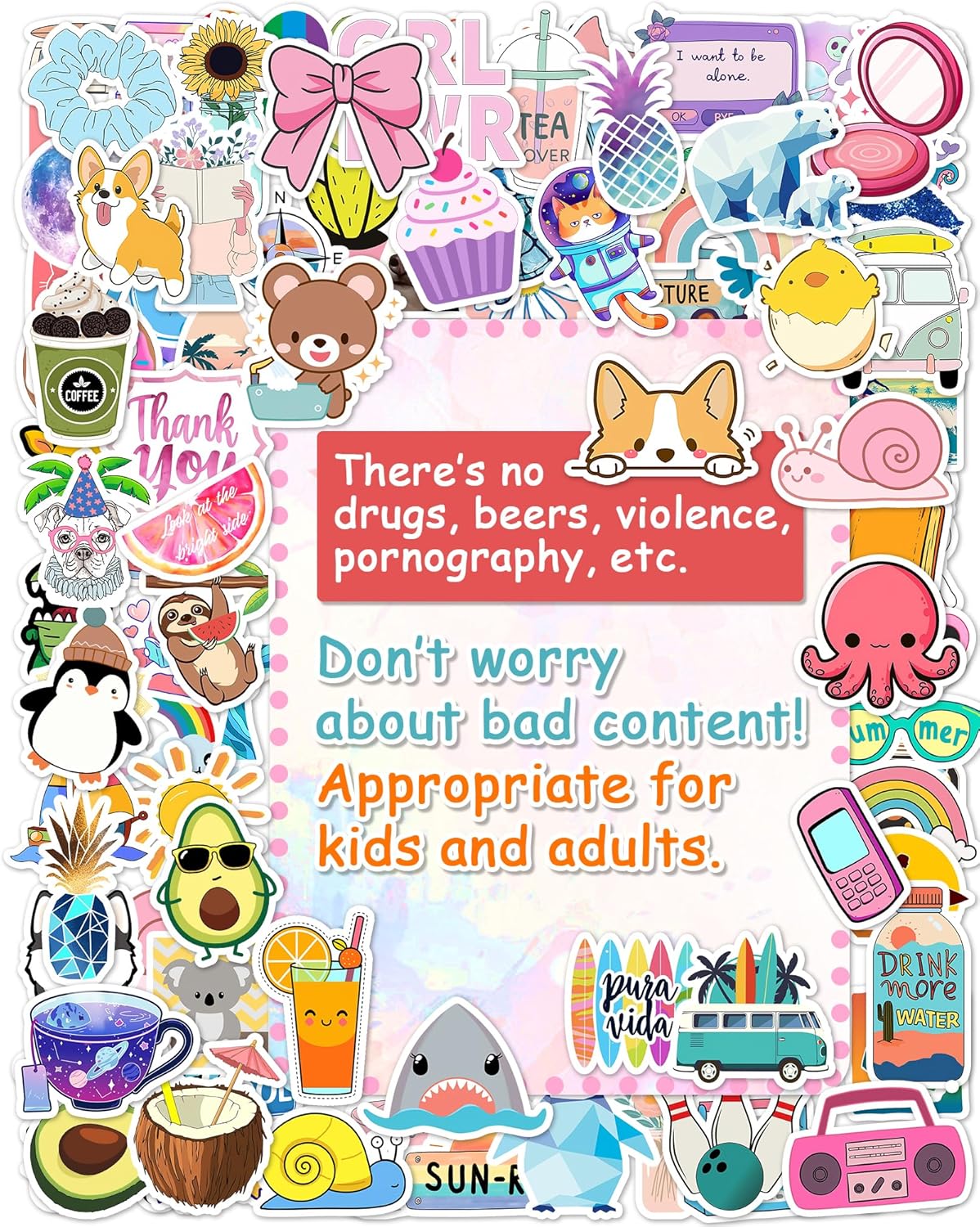 300 Pcs Stickers for Kids, Cute Vinyl Waterproof Stickers for Water Bottle