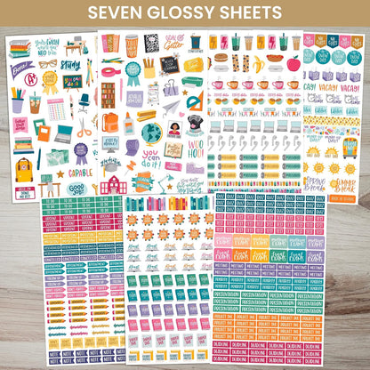 bloom daily planners Student Planner Stickers - 8 Sheets / 672 Stickers - Essential School Themed Variety Pack for Academic Year Planning - Icons & Illustrations to Track Assignments, Exams, & More
