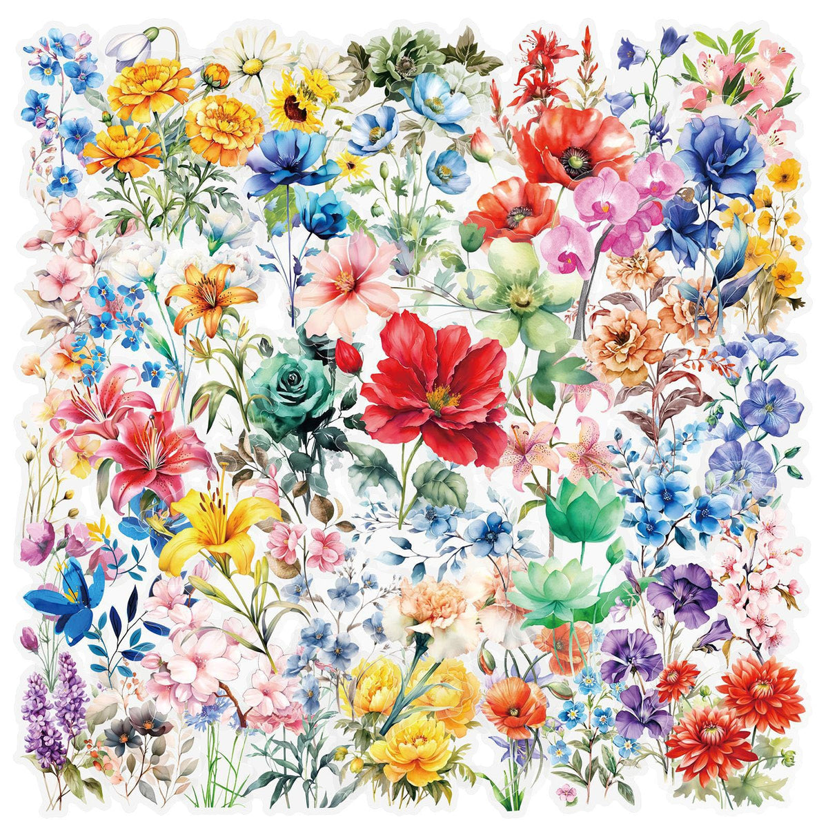 Transparent Flora Scrapbook Stickers Aesthetic Flowers Stickers(50)
