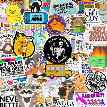 225PCS Funny Hot Mess Xpress Sticker Pack by Puraesla - Holographic Stickers for Adults, Waterproof Vinyl Sarcastic Relatable Meme Decals for Laptop, Water Bottle, Phone, Kindle, Journal
