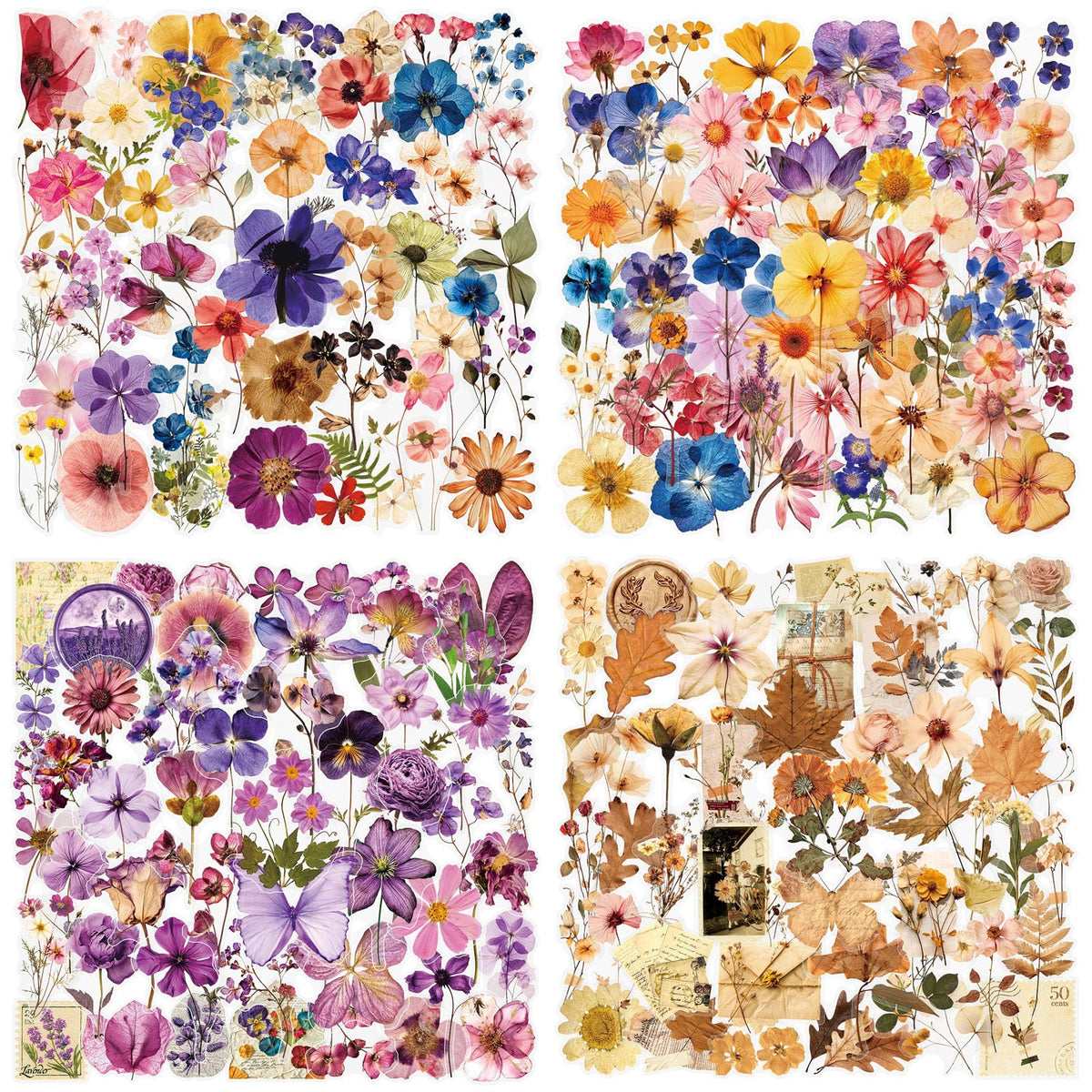 Transparent Flora Scrapbook Stickers Aesthetic Flowers Stickers(50)