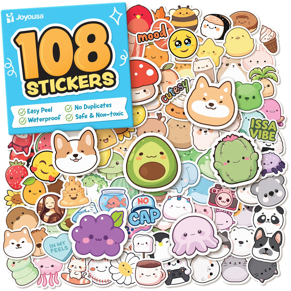 Cute Stickers for Kids Classroom Decor - 108pc Kawaii Water Bottle Stickers for Teens - Waterproof Vinyl Teacher Reward Stickers for Water Bottles - Back to School Supplies - Classroom Must Haves