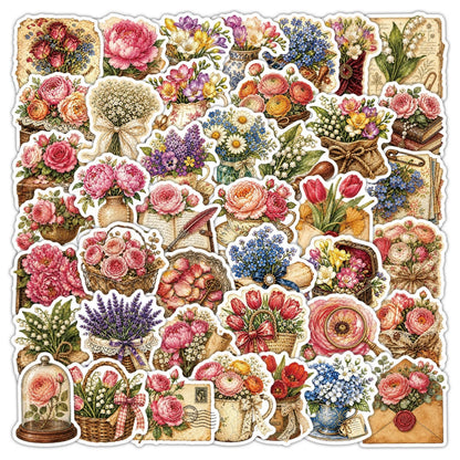 Transparent Flora Scrapbook Stickers Aesthetic Flowers Stickers(50)