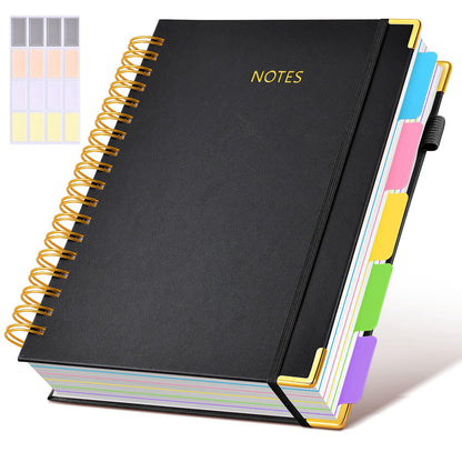 Hardcover Spiral Notebook journal with Removable Dividers Tabs, 300 Pages Leather 5 Subject Notebook College Ruled, 8"x10" Large B5 Notebooks for Work School Note taking, Lined Journal for Women,Pink