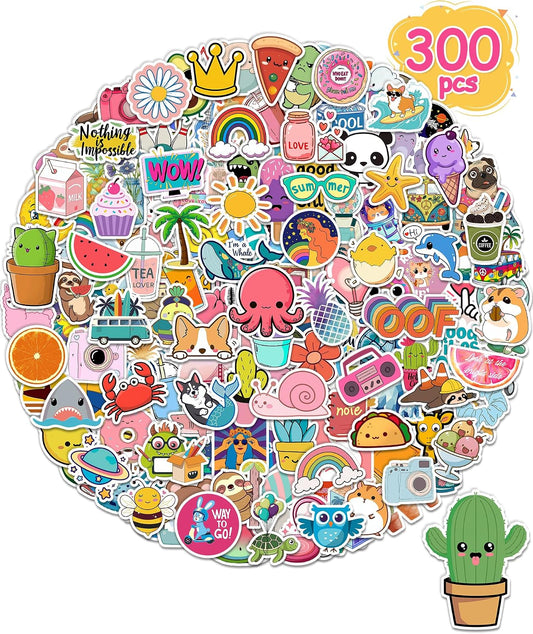 300 Pcs Stickers for Kids, Cute Vinyl Waterproof Stickers for Water Bottle